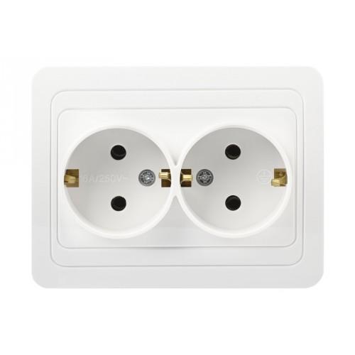 Розетка 2-местная с заземлением 16А белая, керамика "Марс" Smartbuy SBE-02w-16-S2-Z-c