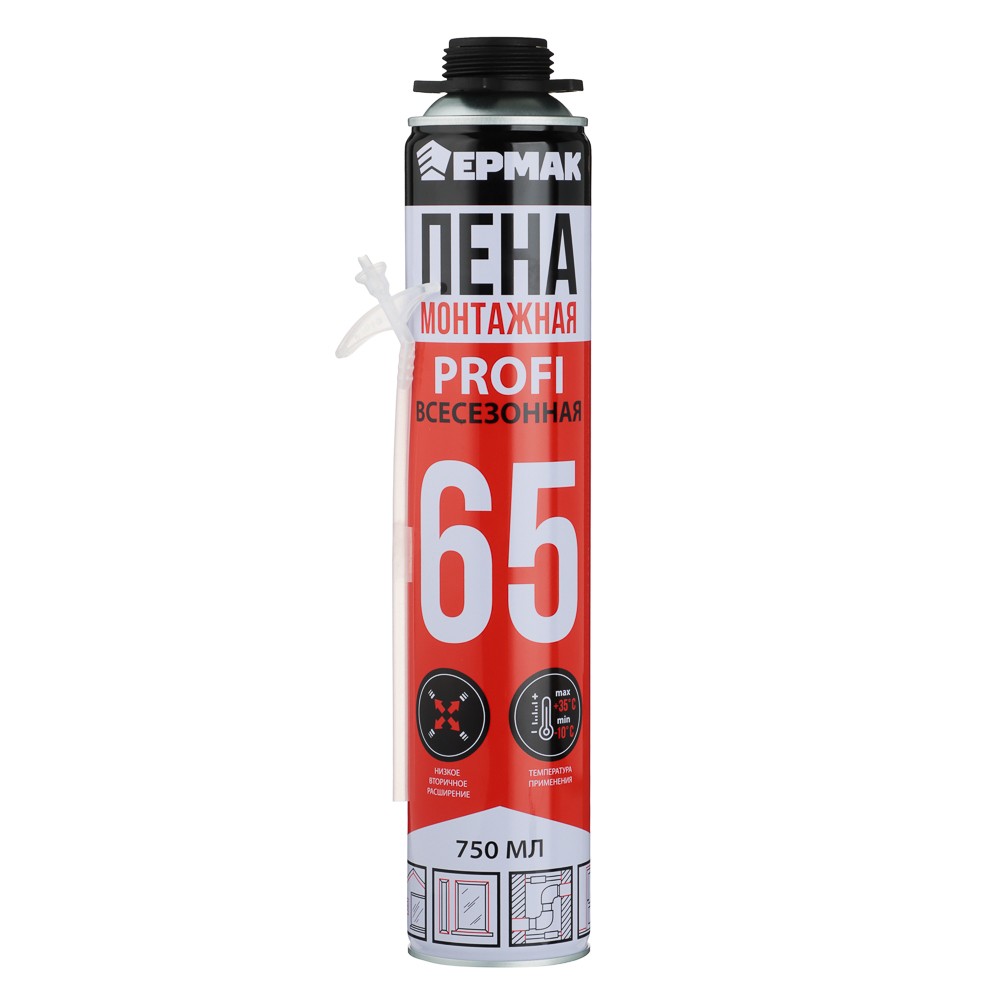 Пена монтажная PROFI ВСЕСЕЗОННАЯ 640гр выход до 25л, 750мл ЕРМАК /469-270