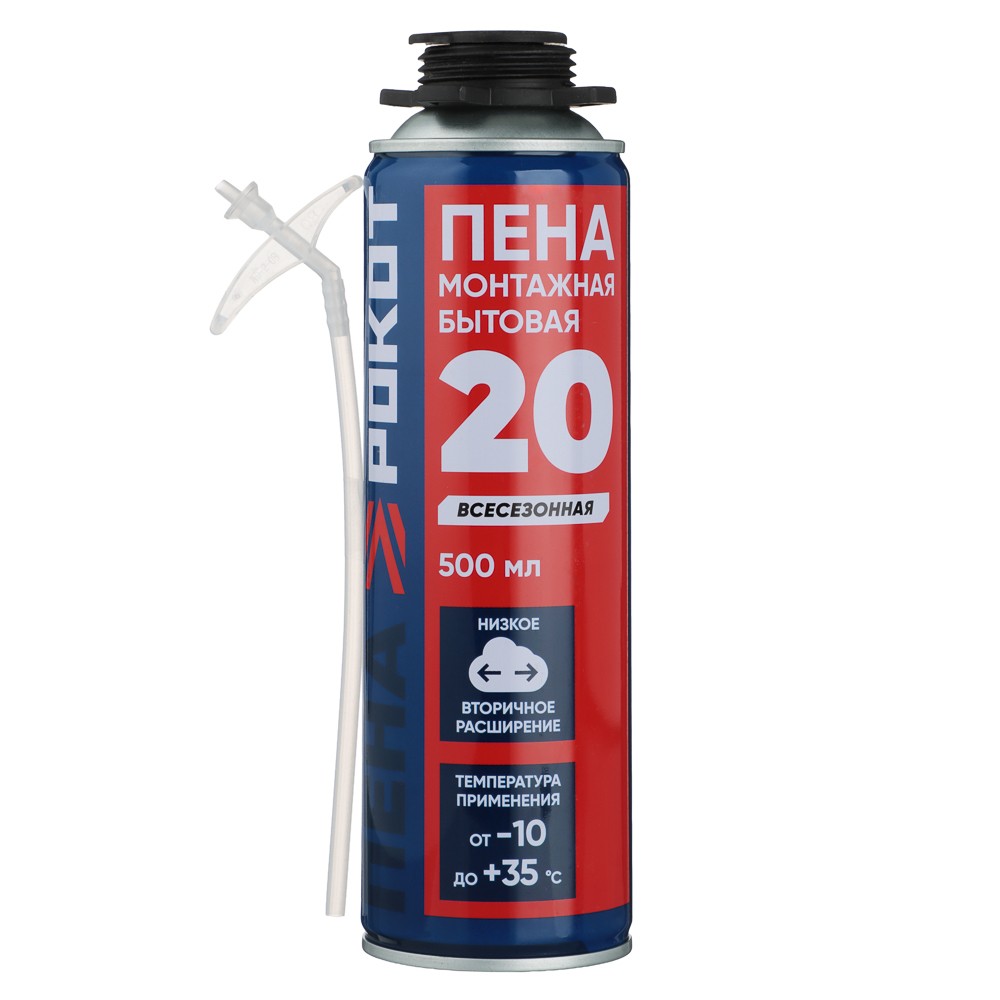 Пена монтажная БЫТОВАЯ, 500гр, выход до 20л, 500мл РОКОТ /469-271